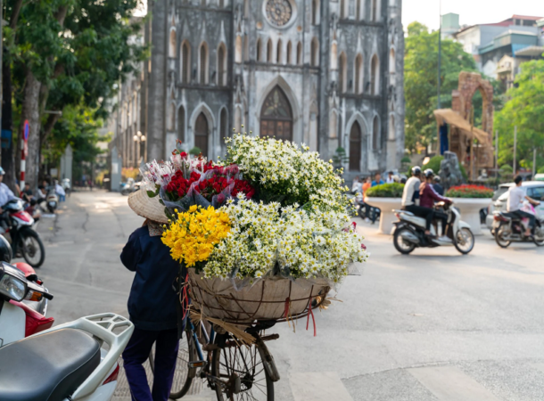 vendeuse de fleurs à vélo à hanoi