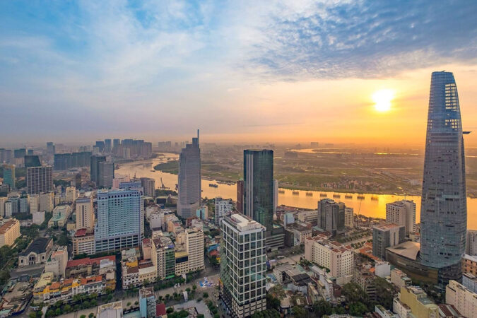 vue aérienne de saigon au coucher du soleil