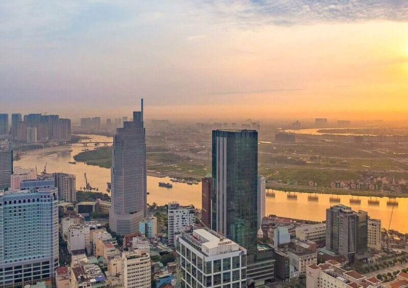 skyline de saigon au coucher soleil au Vietnam